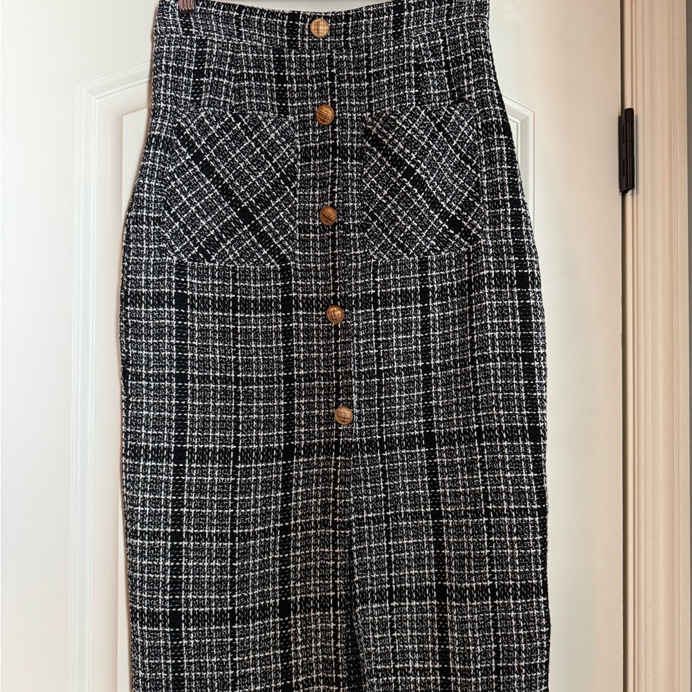 SHEIN Black and White Tweed Pencil Skirt